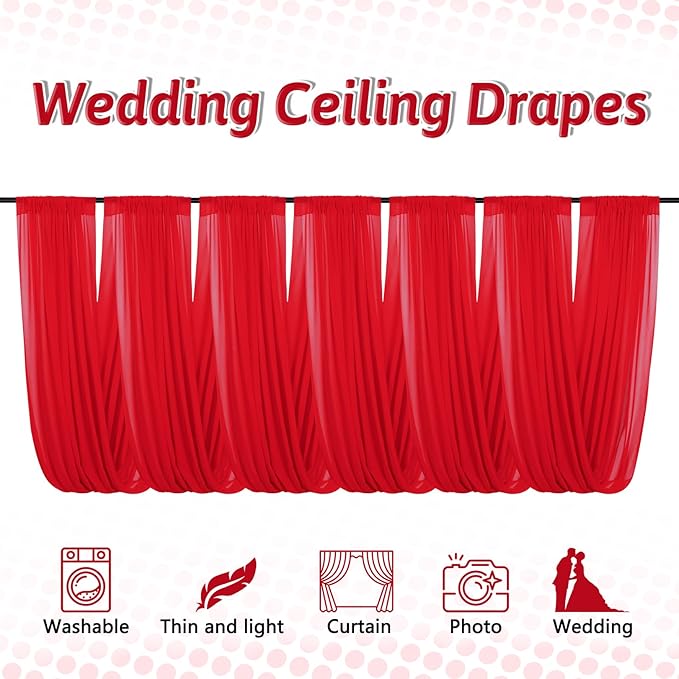 DUOBAO Ceiling Drapes 5FTx10FT Red Backdrop Curtains - Image 3