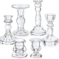 Mumufy 6 Pcs Glass Crystal Taper Candle Holders Clear Glass Candlestick Holder by Mumufy