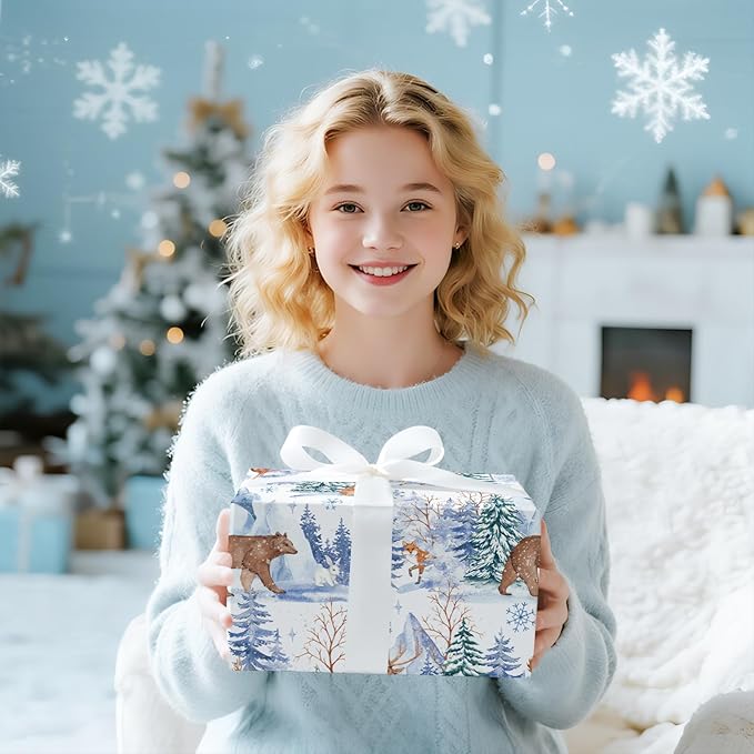 LeZakaa Christmas Wrapping Paper Roll, Winter Forest Animal Gift Wrap - Image 5