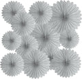 20 Pcs Silver Grey Hanging Paper Fan, Hanging Honeycomb Round Paper Fans by Zankubom