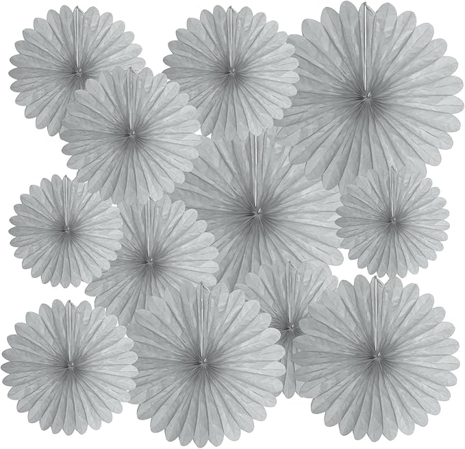 20 Pcs Silver Grey Hanging Paper Fan, Hanging Honeycomb Round Paper Fans by Zankubom