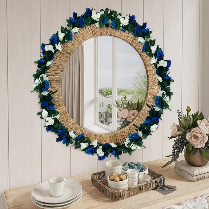 8Pcs 63Ft Royal Blue&White Fake Rose Hanging Flowers, Artificial Flower Vine - Image 5