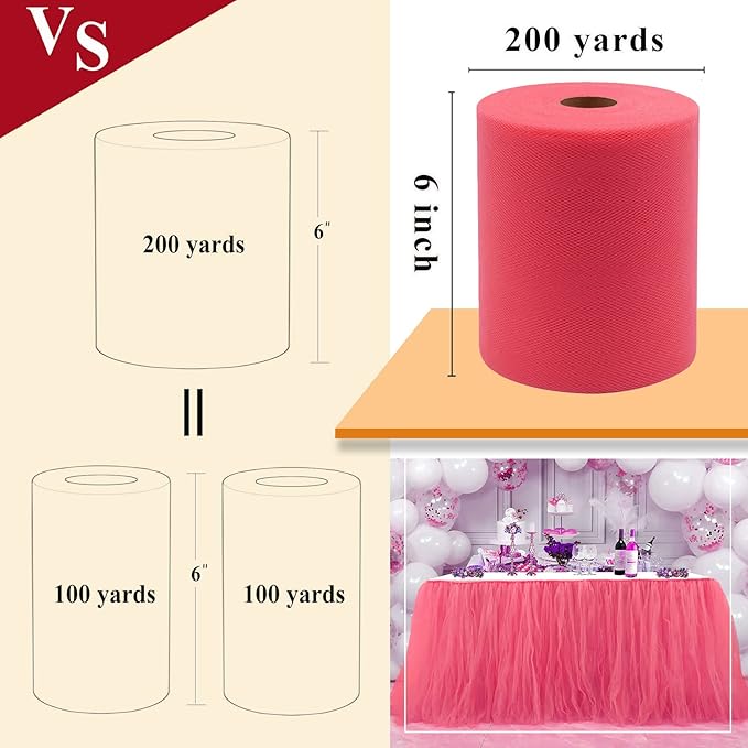 Coral Tulle Fabric Rolls 6 Inch by 200 Yards Fabric Spool Tulle Ribbon - Image 3