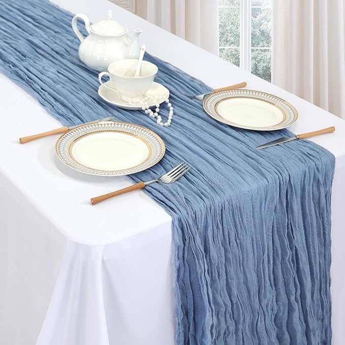 6 Pack Dusty Blue Table Runner 10ft Boho Gauze Fabric Cheesecloth Table Runner - Image 3