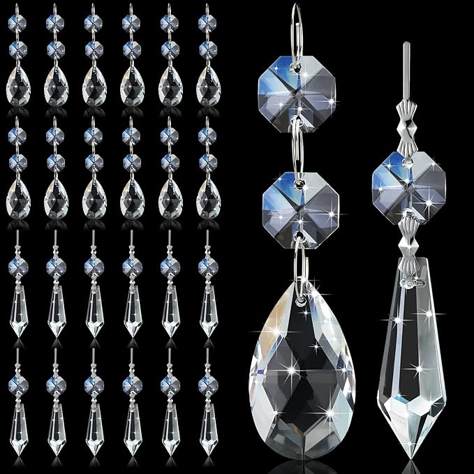 48 Pcs Chandelier Crystal Replacement 38 mm Teardrop & Icicle Crystal Prisms by Potchen