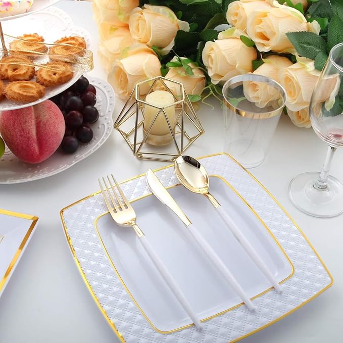 I00000 144Pcs Gold Plastic Silverware, Disposable Utensils Heavy Duty, - Image 5