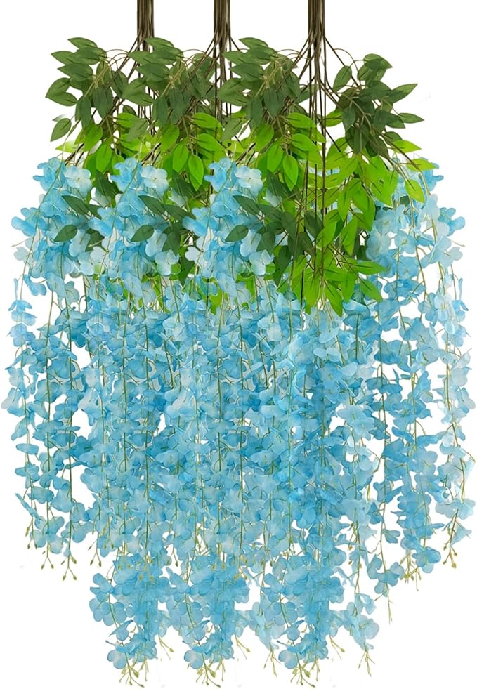 12 Pack Lake Blue Wisteria Hanging Flowers Garland, 3.77 Feet Artificial Flower by Luerbi