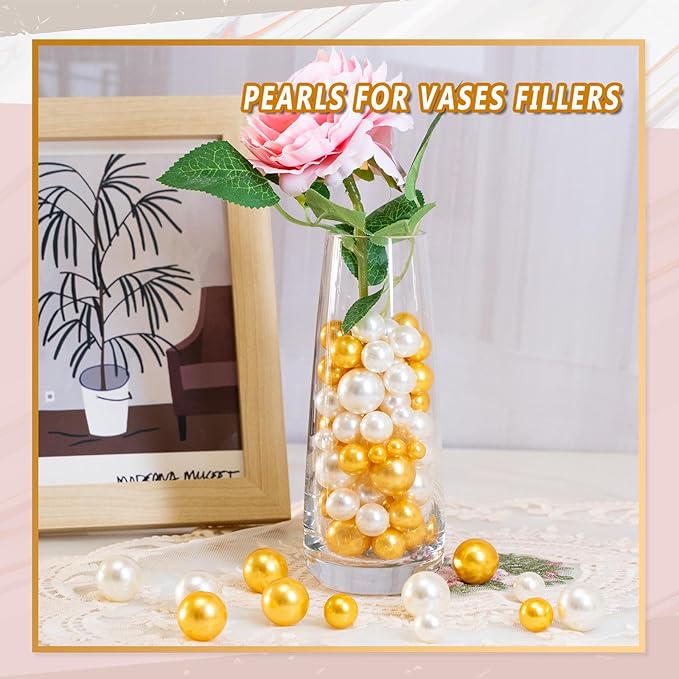 300Pcs Vase Filler Ivory and Golden Yellow No Hole Faux Pearl Beads - Image 4