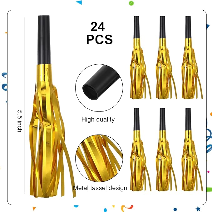 24 Pcs Party Horns, Party blowers Noise Makers, Graduation Noise Makers Glitter - Image 2