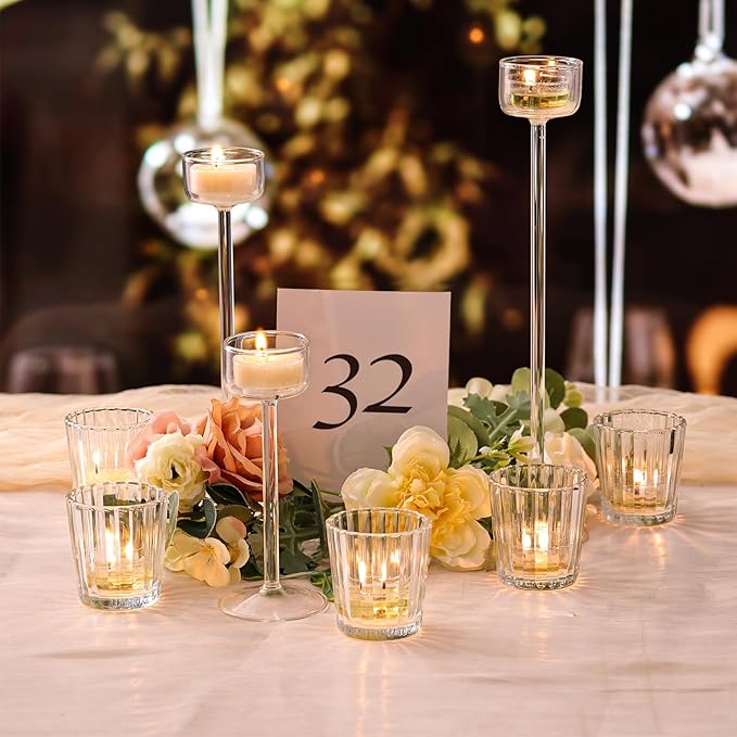 8pcs Vintage Ribbed Votive Candle Holders, Glass Candle Holder - Image 5
