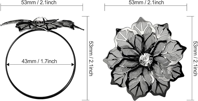 KPOSIYA Flower Napkin Rings Holder Metal Black Napkin Rings Set of 6 - Image 4