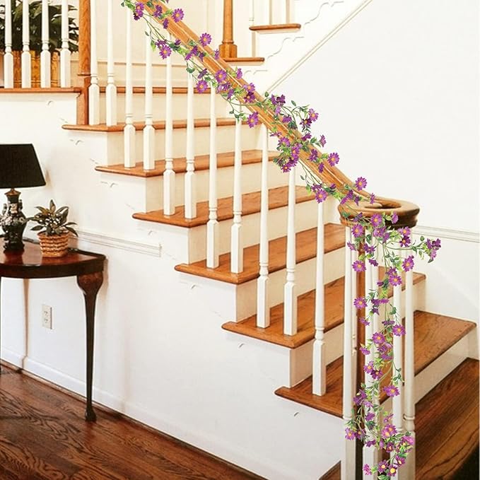 2 Pack Artificial Purple Flower Garland Silk Daisy 13FT Fake Vines Purple - Image 5