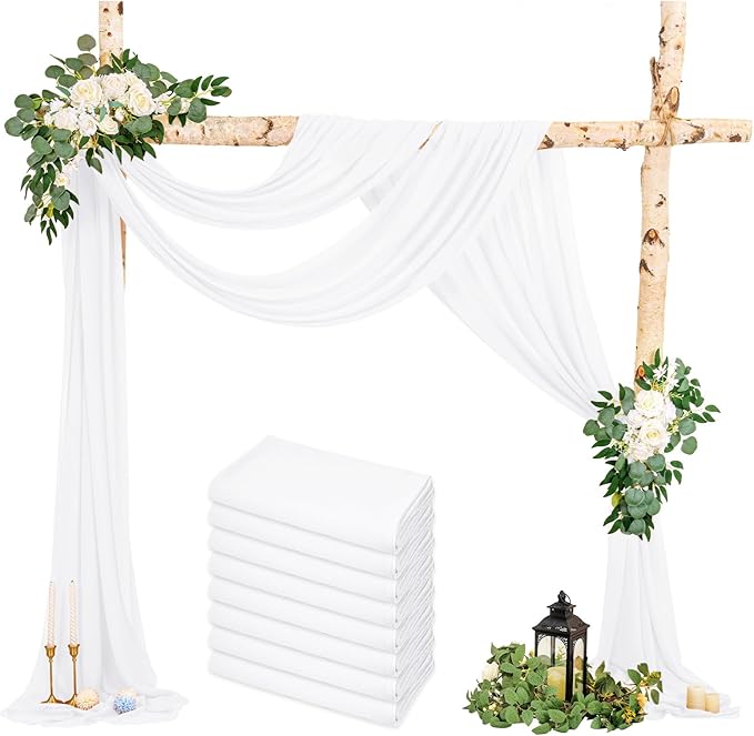 Wedding Arch Draping Fabric, 8 Panels 28" x 20ft White Sheer Chiffon Curtain by HNPSTBNO