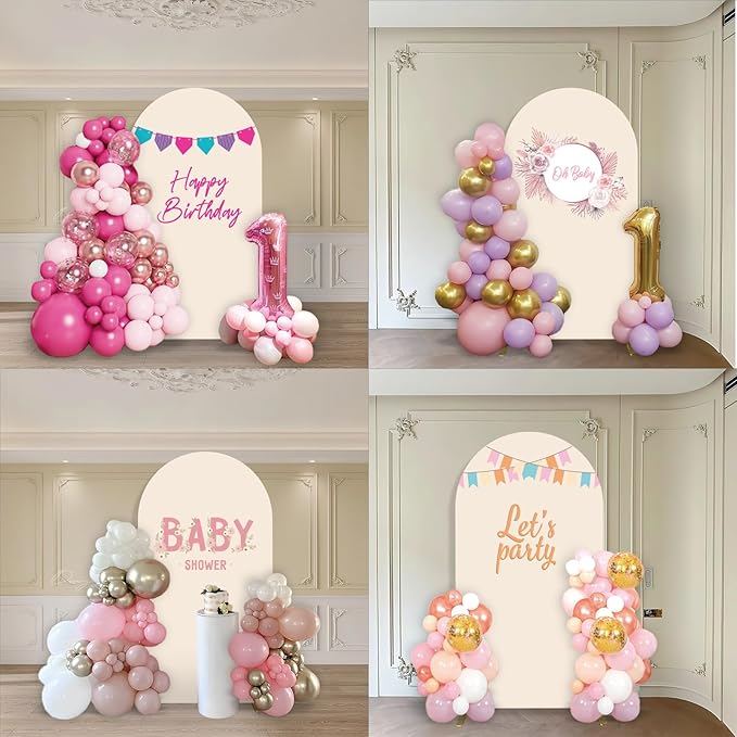 Metal Arch Backdrop Stand and Cover Set, 6FT Beige Reusable Spandex Fitted - Image 6
