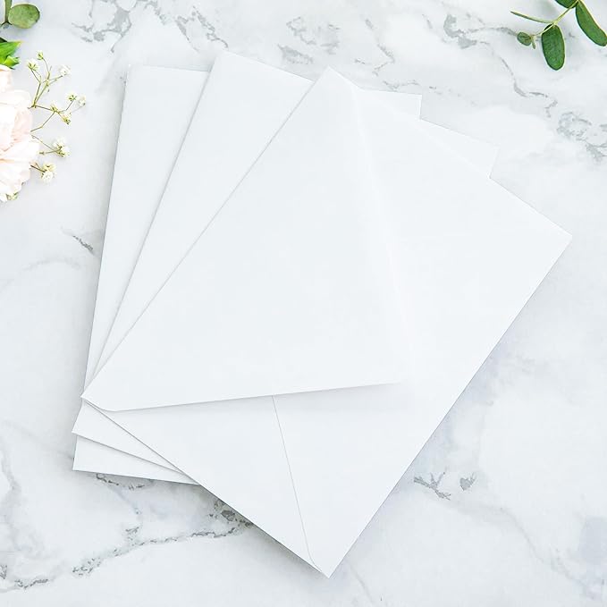 PONATIA 50PCS A7 Euro Flap White Envelope, 5.25 x 7.25'' Dusty Blue Flowers - Image 6