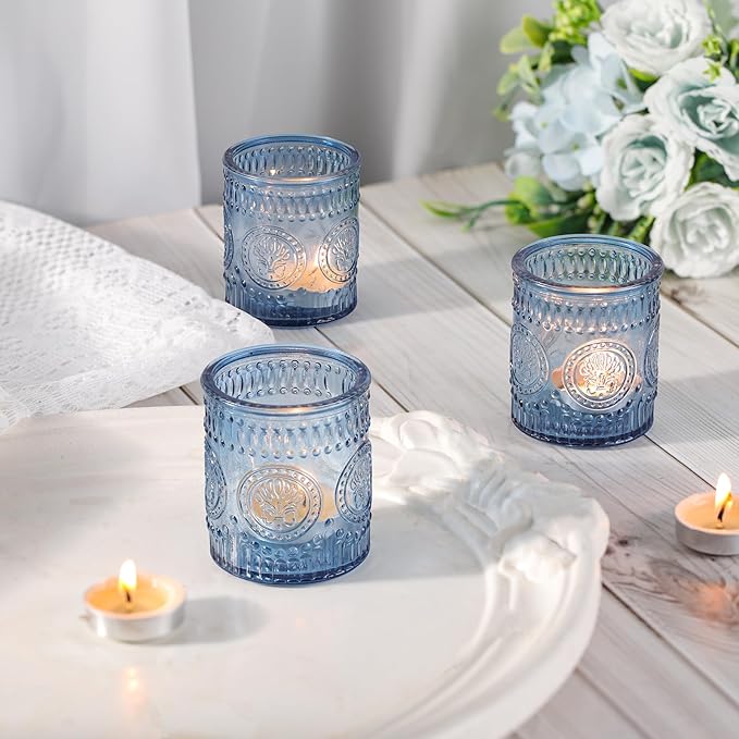 24 Pcs Blue Votive Candle Holders, Glass Tealight Candle Holders - Image 7