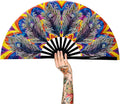 13" Large Rave Fan Bamboo, Folding Clack Hand Fans Foldable by Raveahem