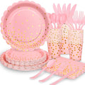 175 Pink Rose Gold Plates Napkins Party Decorations, Plastic Forks Knives by LOOWVY