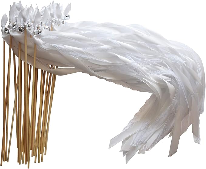Kingsnow 50 Pack White Lace Ribbon Wands Wedding Streamers - Image 5