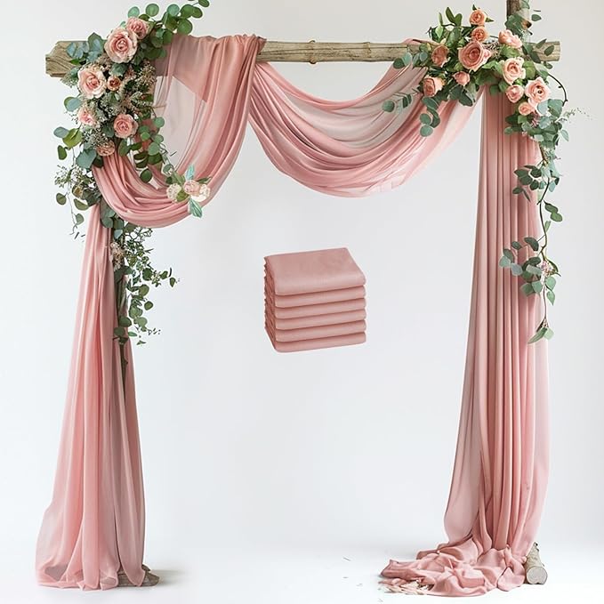 Wedding Arch Draping Fabric 6 Panels 28.7" x 20FT Dusty Rose Sheer Chiffon by Xiomot