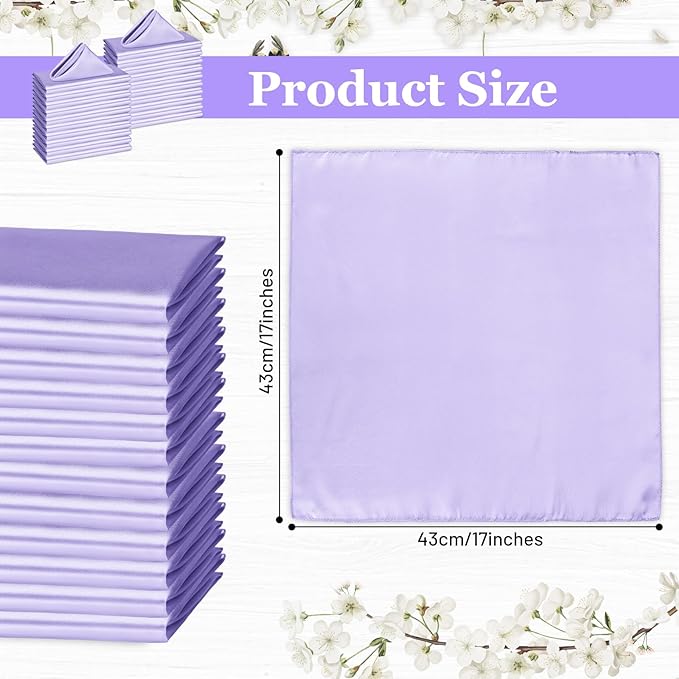 Bailarina 80 Pack Lavender Satin Napkins, 17x17 Inches Wedding Napkins Square - Image 2