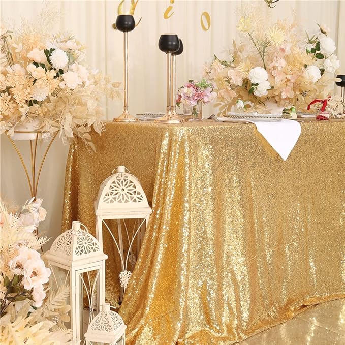 SquarePie Sequin Tablecloth 50 x 72 Inch Gold Sparkly Table Cloth - Image 4