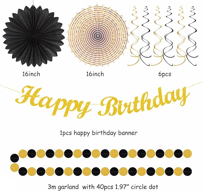 Black Gold Women-Men Birthday Party-decorations - Image 3