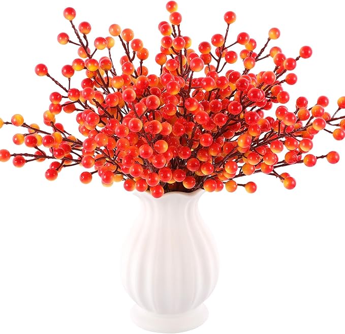 40 Pcs Artificial Berry Stems Branches, Fall Halloween Faux Holly Berries Picks by RowfadFlora