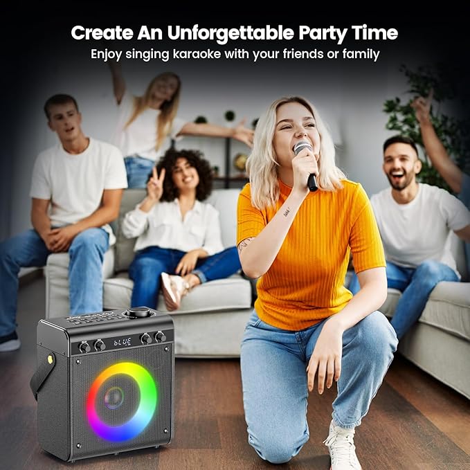 Karaoke Machine with 2 Wireless Microphones, Portable Bluetooth Speaker - Image 8