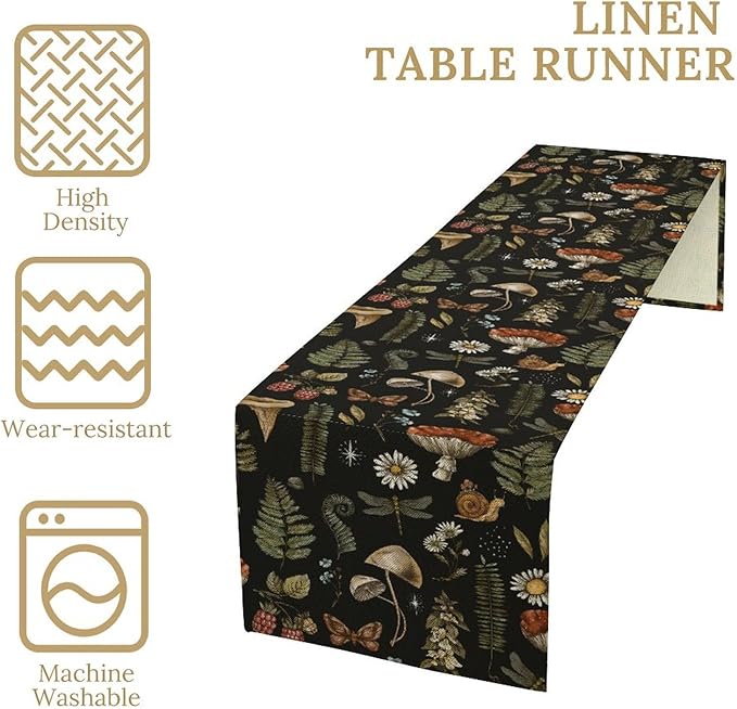 Mushroom Table Runner, Retro Forest Plant Table Runner - Image 4