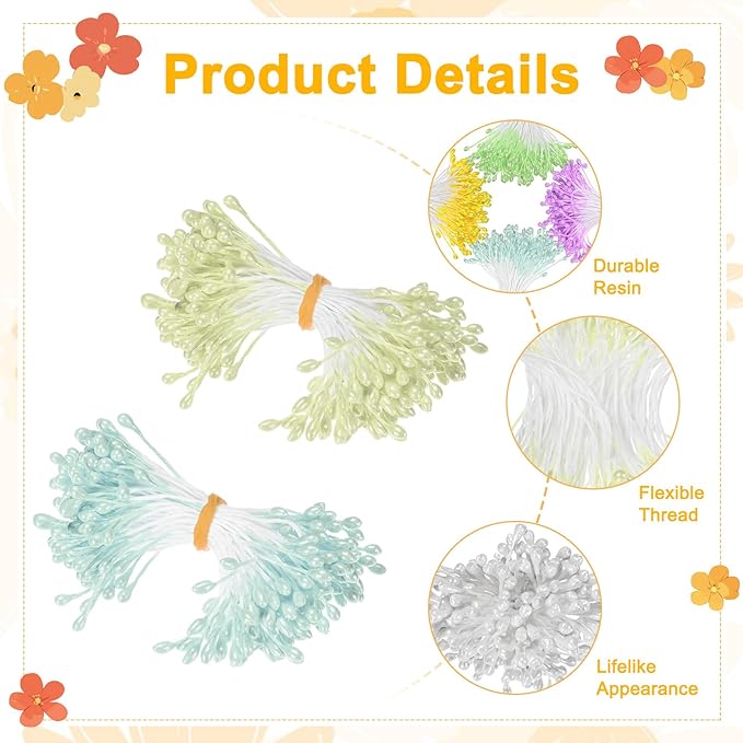 900-Pack Flower Stamens for Crafts, 5mm Double Heads Artificial Pearl Floral - Image 2