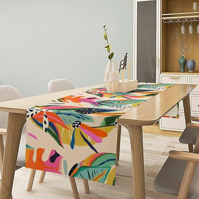 Colorful Flower Table Runner, Abstract Flower Blossom Botanical Pattern Print - Image 6
