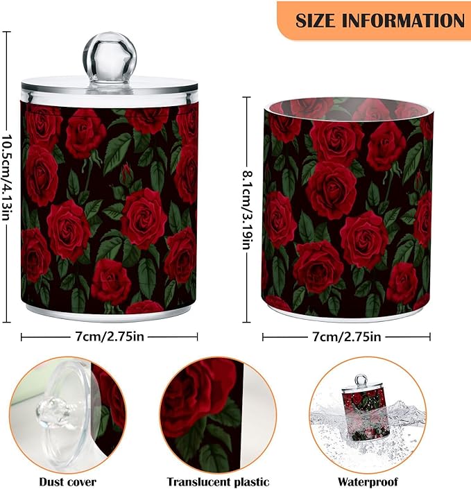 Gredecor Qtip Holder Dispenser 4 Pack Red Rose Flowers Leaves Apothecary Jars - Image 3