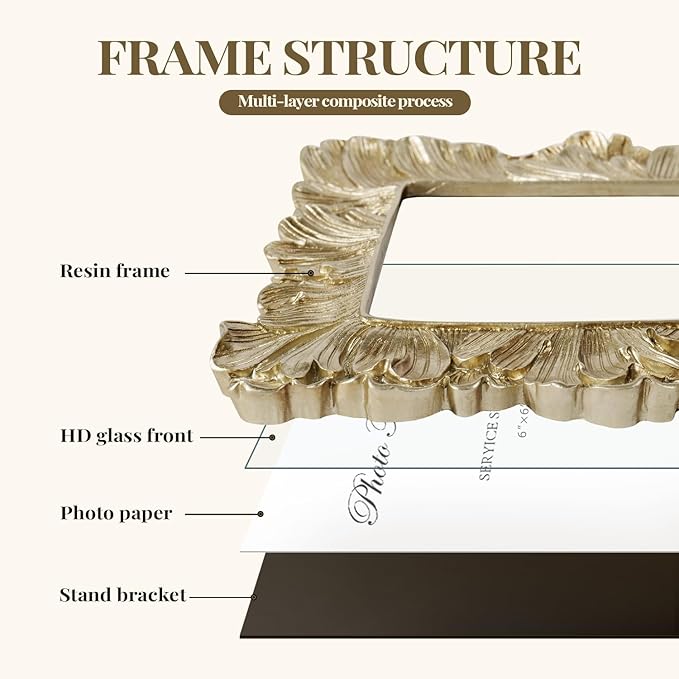 Cuspin 6x6 Gold Picture Frame, Vintage Gold Palm Leaves Textured Hand-Crafted - Image 5