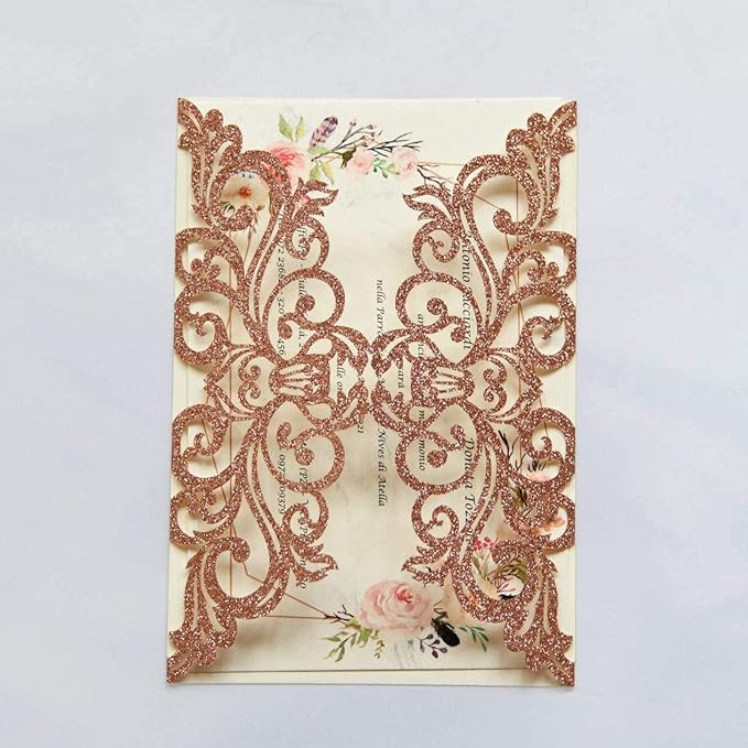 25PCS Rose Gold Laser Cut Wedding Invitations Cards - Image 5