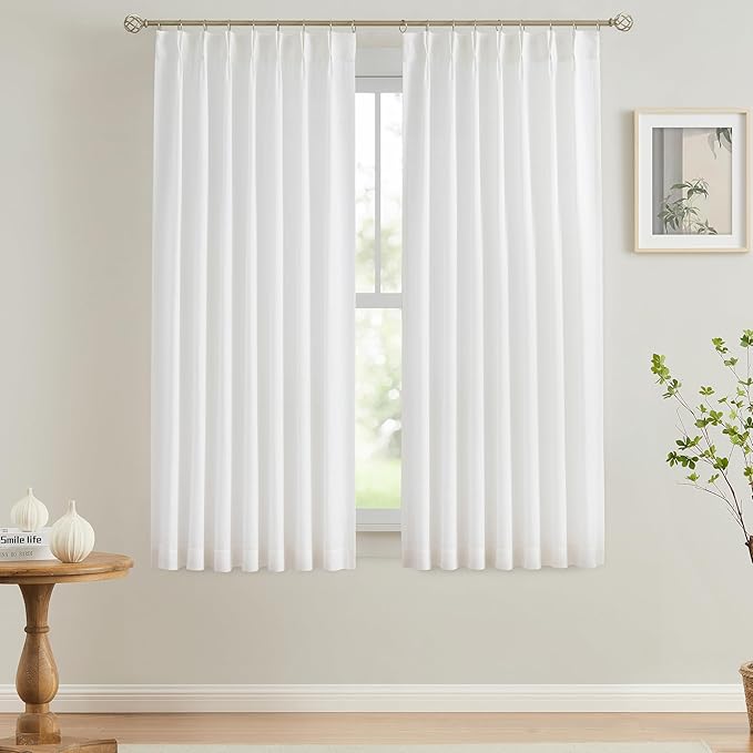 Vision Home White Pinch Pleated Semi Sheer Curtains Textured Light Filtering by VisionHome