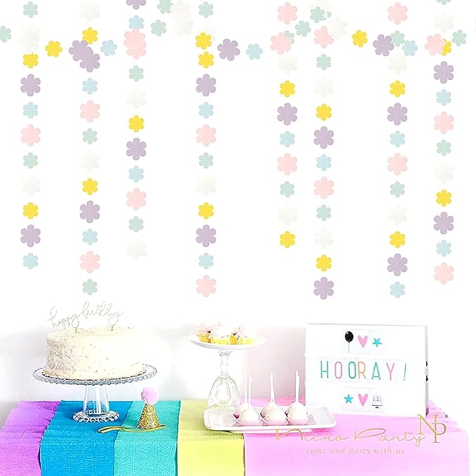 Pastel-Rainbow Colorful Party-Decorations Streamers-Garland - 52ft Flower - Image 4