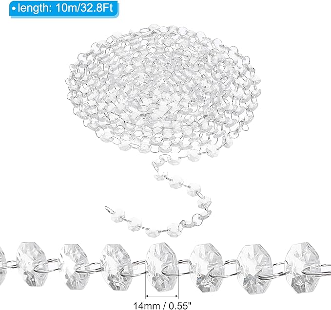 PATIKIL 14 mm Crystal Garland Strands, 32.8 Ft Acrylic Octagon Chandelier Bead - Image 2