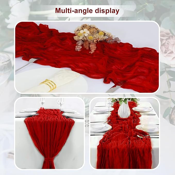 6 Pack Burgundy Cheesecloth Table Runner 35x120 Inch 10Ft Rustic Gauze Cheese - Image 5