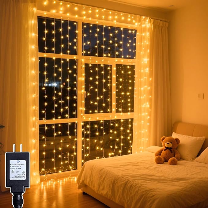 300 LED Curtain String Lights 9.8FT Plug in Fairy Lights by Soagrc