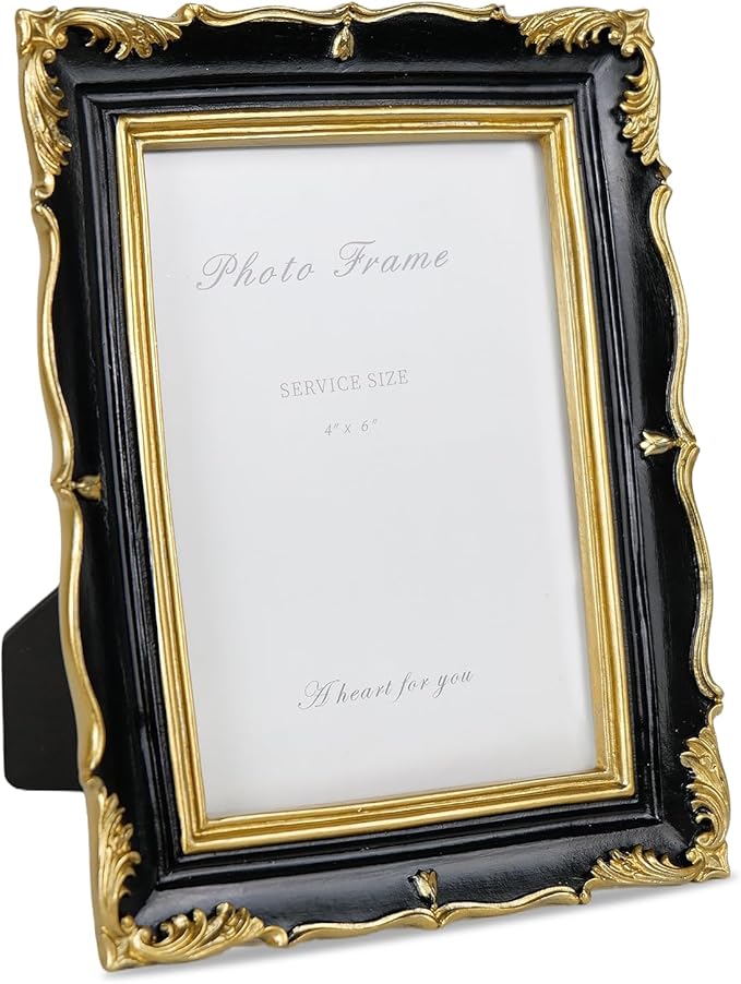 Cuspin 4x6 Picture Frame Black and Gold Vintage Frame, Ornate Textured by Cuspin