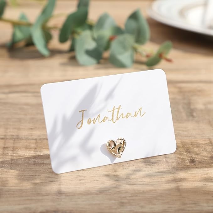 UNIQOOO 24Pcs Decorative Gold Love Heart Place Card Holders Bulk, Romantic Name by UNIQOOO
