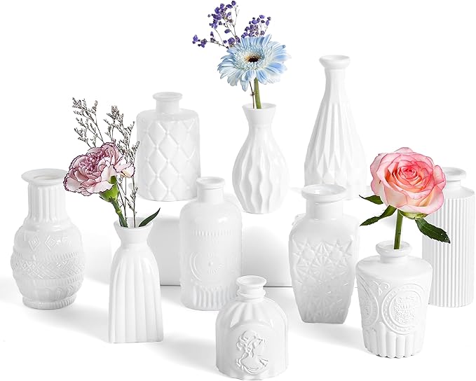 Vintage Small Glass Vases Set of 10, Mini Bud Vases by PURVONNIE