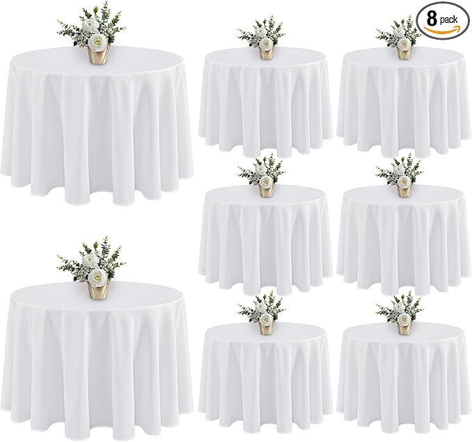 Fitable 8 Pack White Table Cloths 120 Inch Round by Fitable