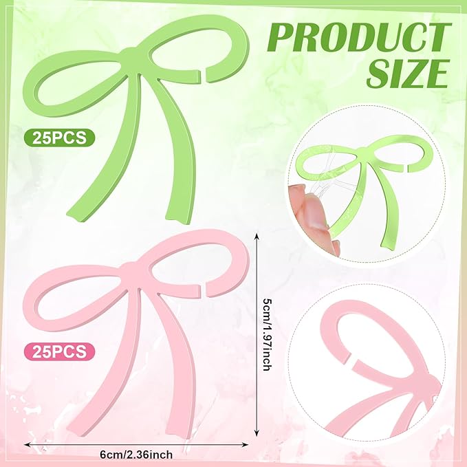 50 Pcs Bows Drink Tags Coquette Bow Wine Glass Charms Acrylic Bowknot Drink Tag - Image 2