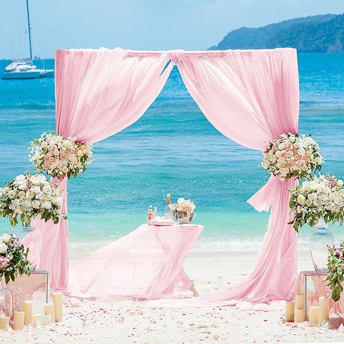 VOK Pink Wedding Arch Draping Fabric Chiffon Curtains, 29in x 18Ft Sheer - Image 7