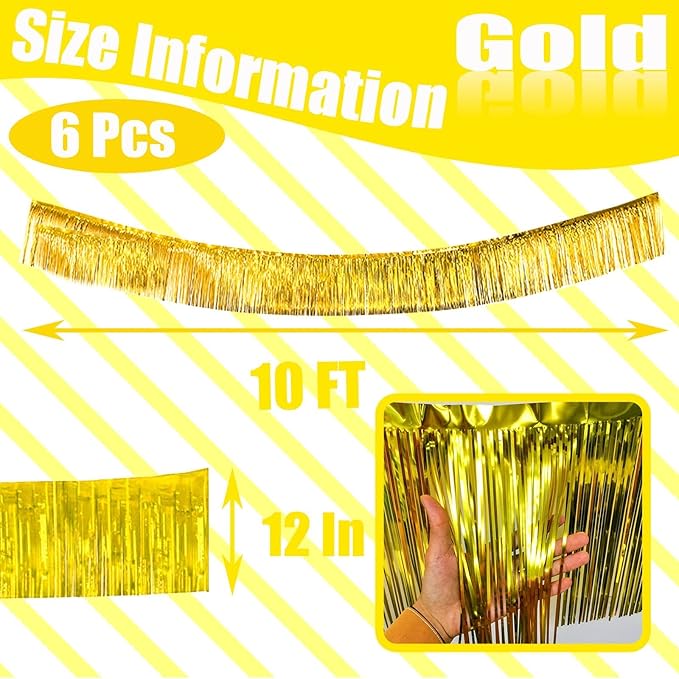 6 Pack 10 Feet Foil Fringe Garland Metallic Tinsel Streamers Banner Wall - Image 2