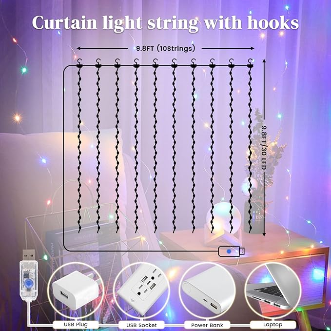 DomeStar 300 LED Fairy Curtain Lights, 9.8ft x 9.8ft Battery Operated - Image 3