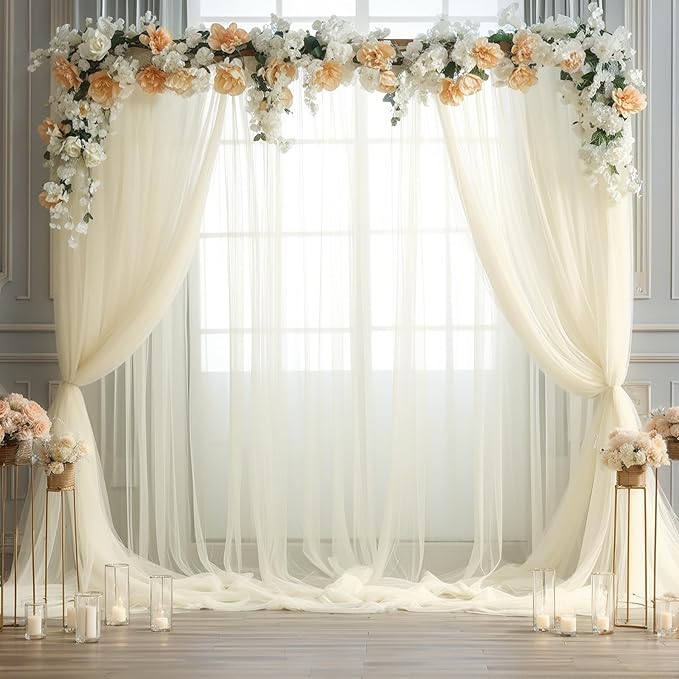 Ivory Tulle Backdrop Curtain for Wedding Parties 10ft x 10ft Sheer Backdrop - Image 2
