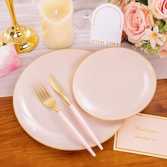 Liacere 150PCS Plastic Plates-Gold Plastic Silverware - Image 6